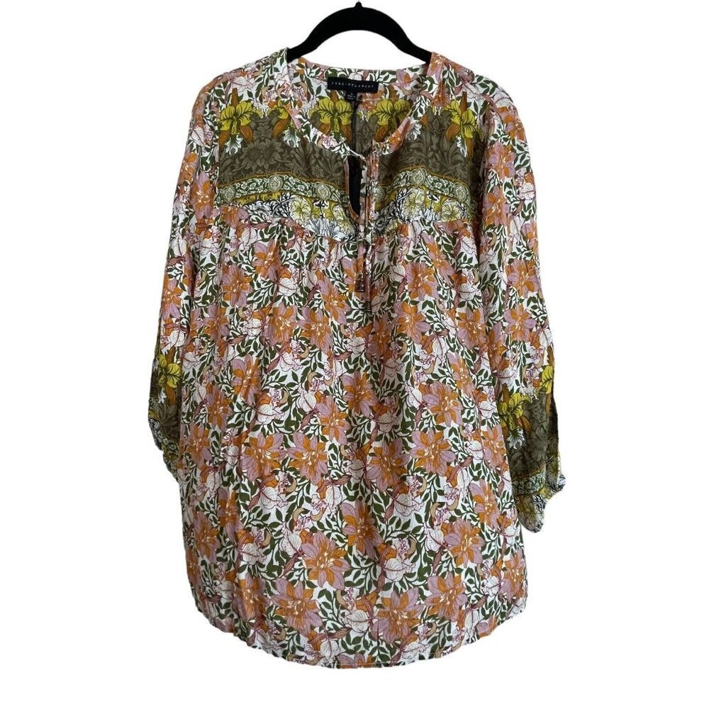 NWT Jane + Delancey Peasant Babydoll 3/4 Sleeve Blouse Floral Sizeβ M Pink Green